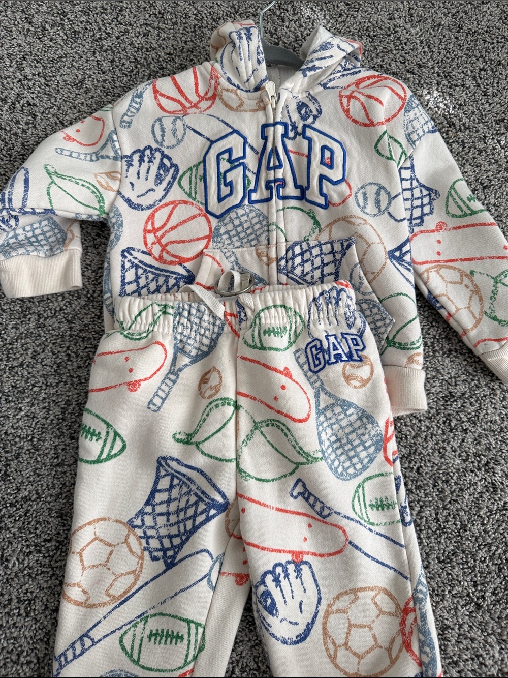 GAP Cream Kids Sports-Print Hoodie & Jogger Set